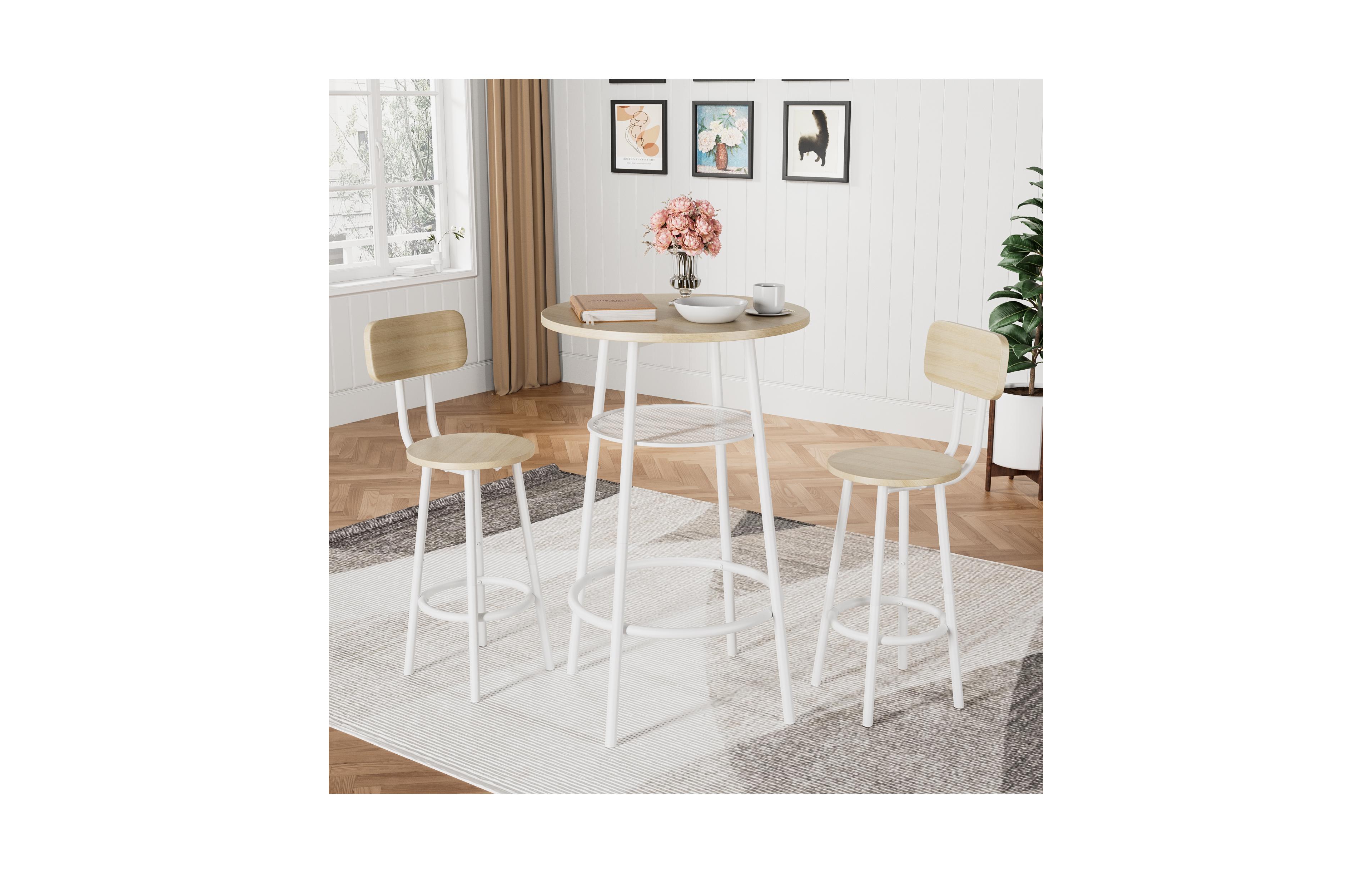 Flynama 3-Piece Foldable Bar Table Set with 2 Stools, Backrest and Partition, Steel Frame for Urban Apartments