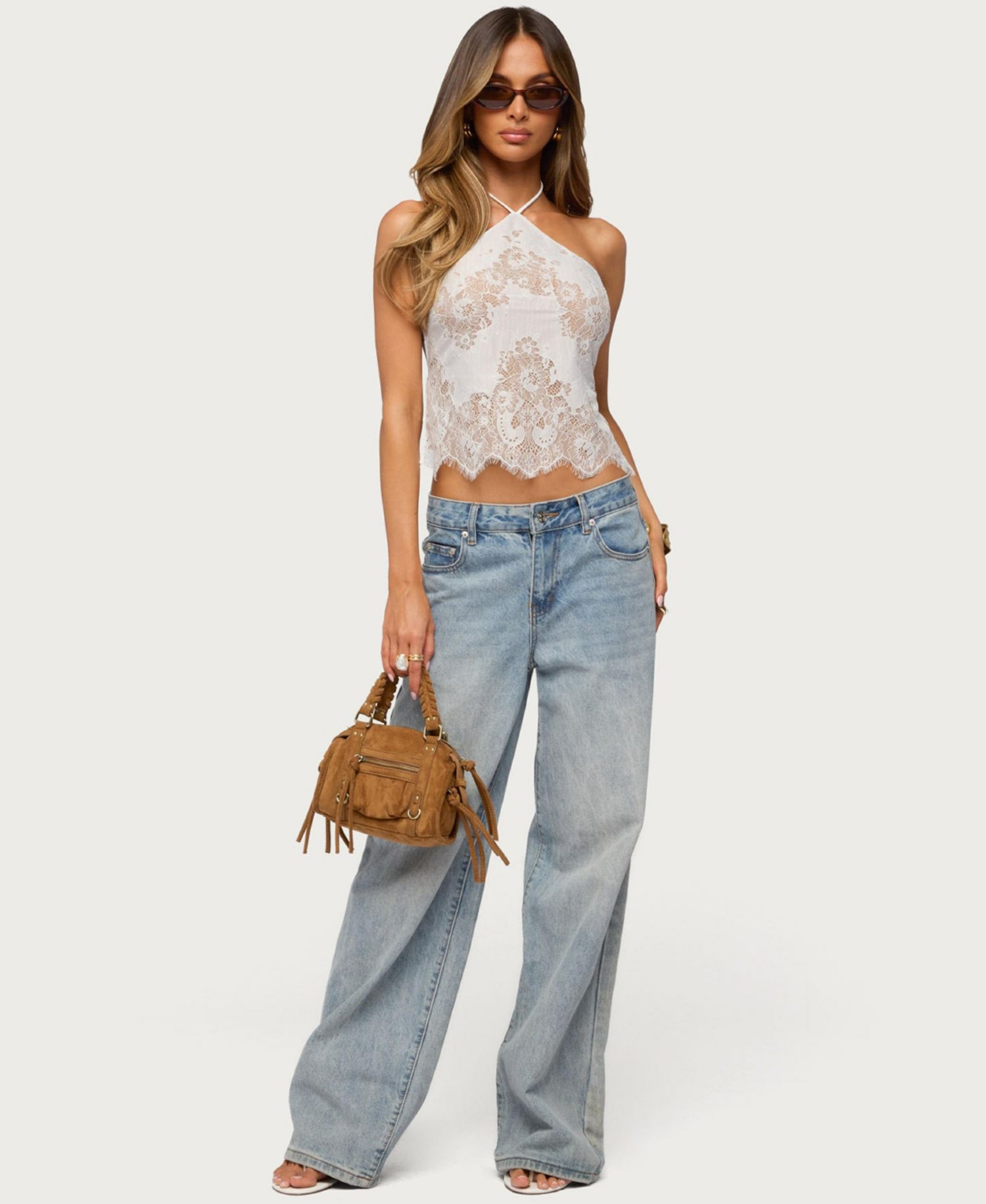 Women's Yanitza Halter Neck Lace Open-Back Crop Top