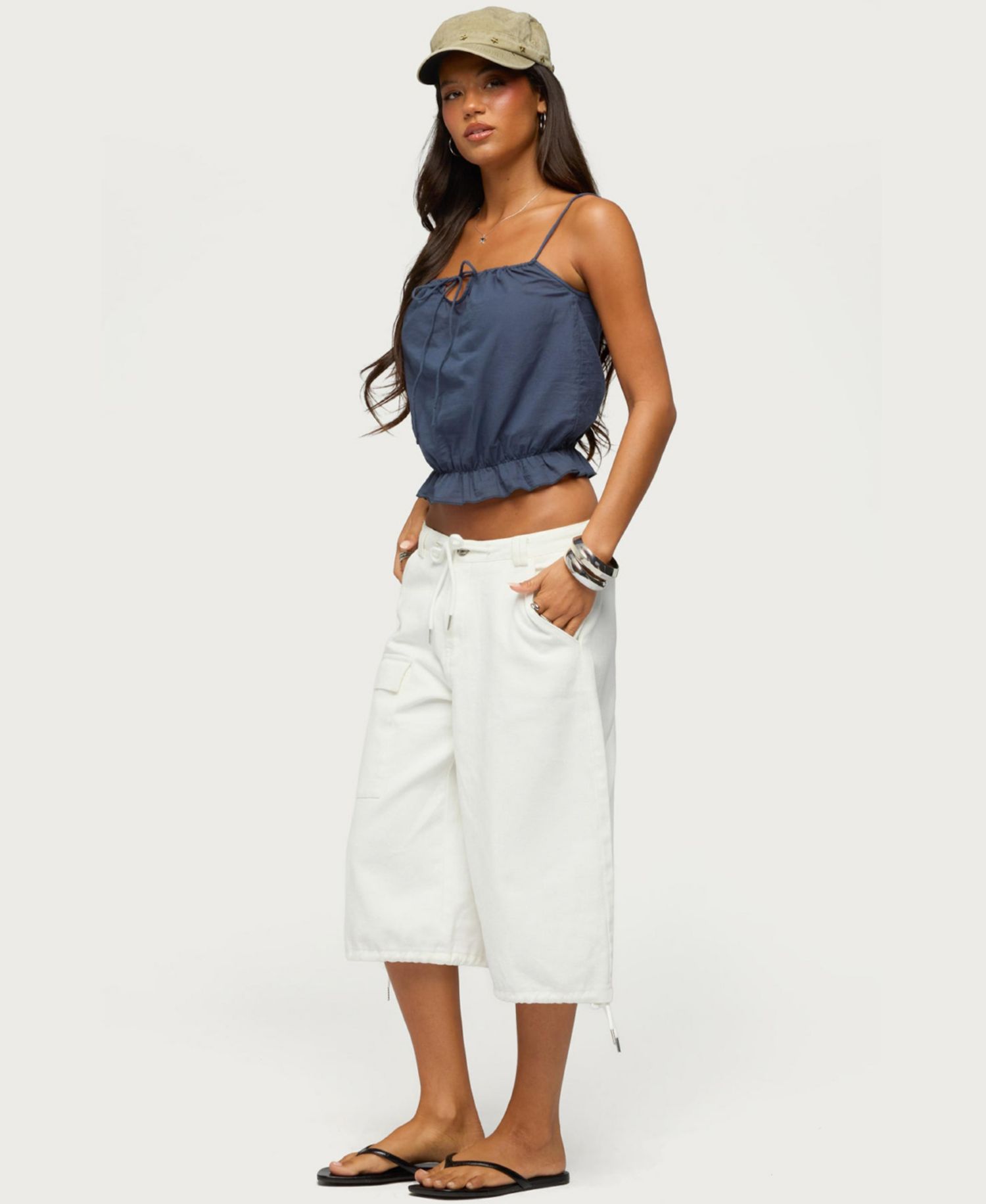Women's Tohar Keyhole Tie-Front Crop Top