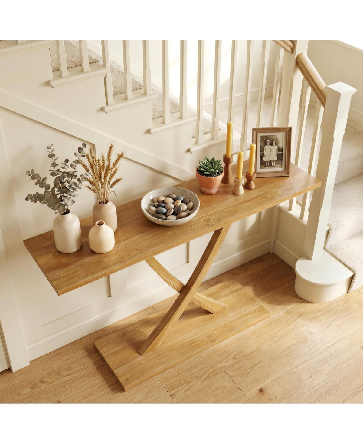 Slickblue Modern 57" Console Table with Teak Wood Frame and Geometric Style