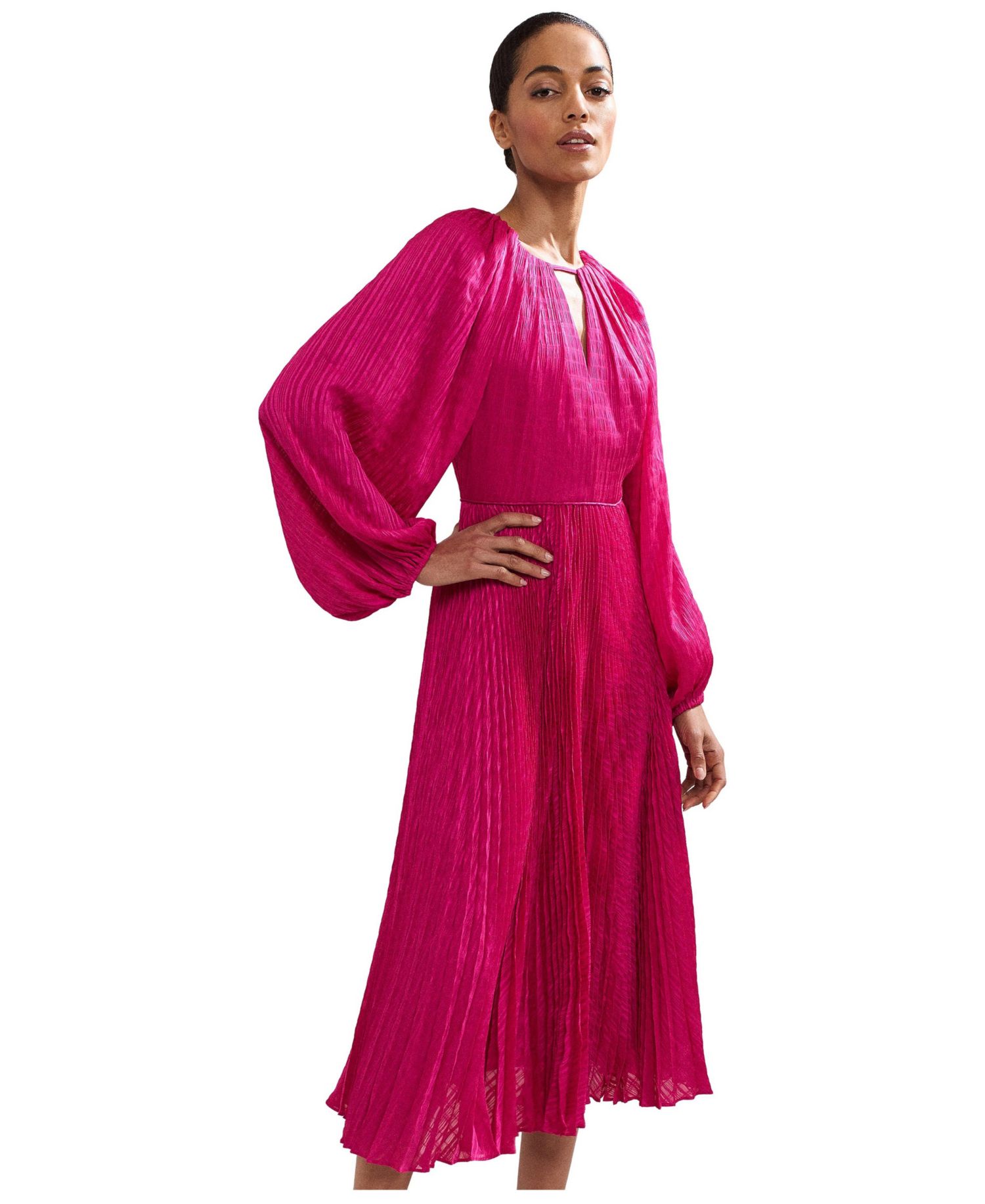 Women's Faye Textured-Plisse Long Sleeve Wedding Guest Midi Dress