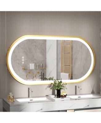 23.62"x47.24" Anti-Fog Lighted Oval Bathroom Mirror Frontlit Touch Dimmable for Wall Vanity
