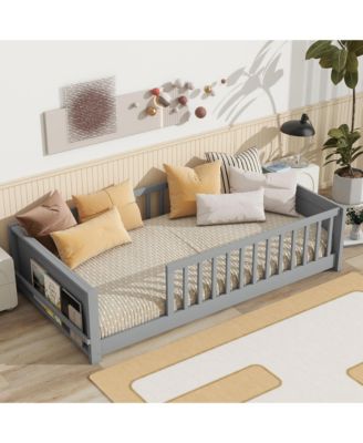 Floor Platform Bed with Built-in Book Rack