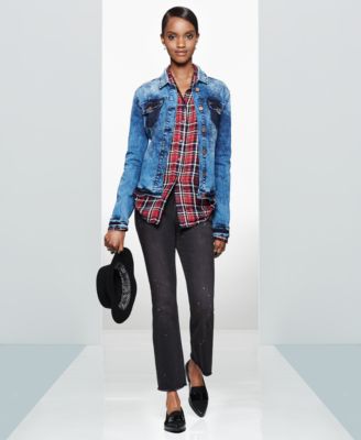 denim jacket with checked shirt