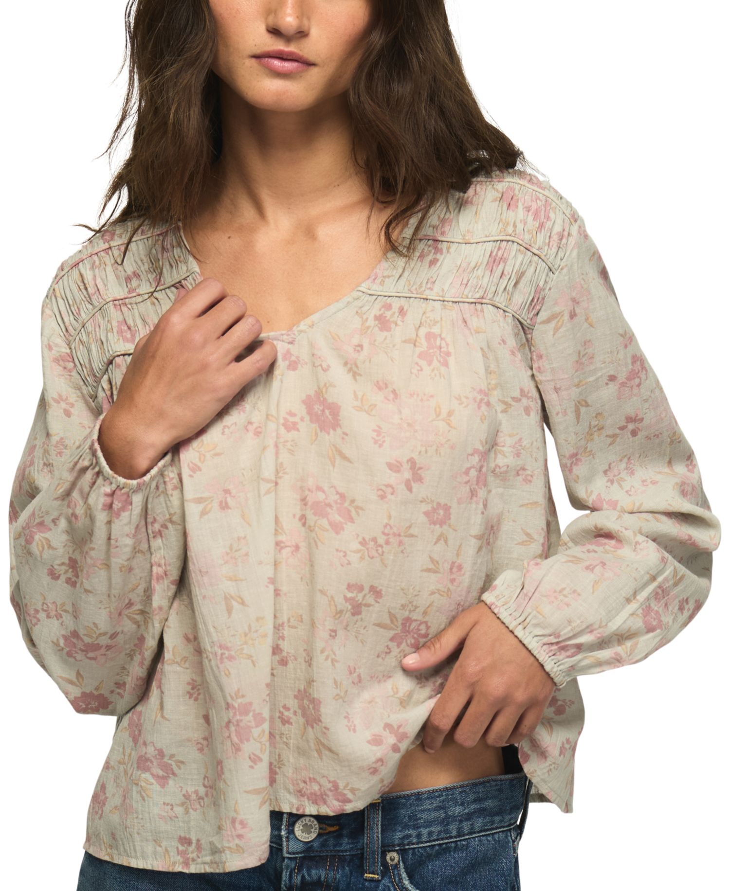 Women's Ruched Floral-Print Peasant Blouse