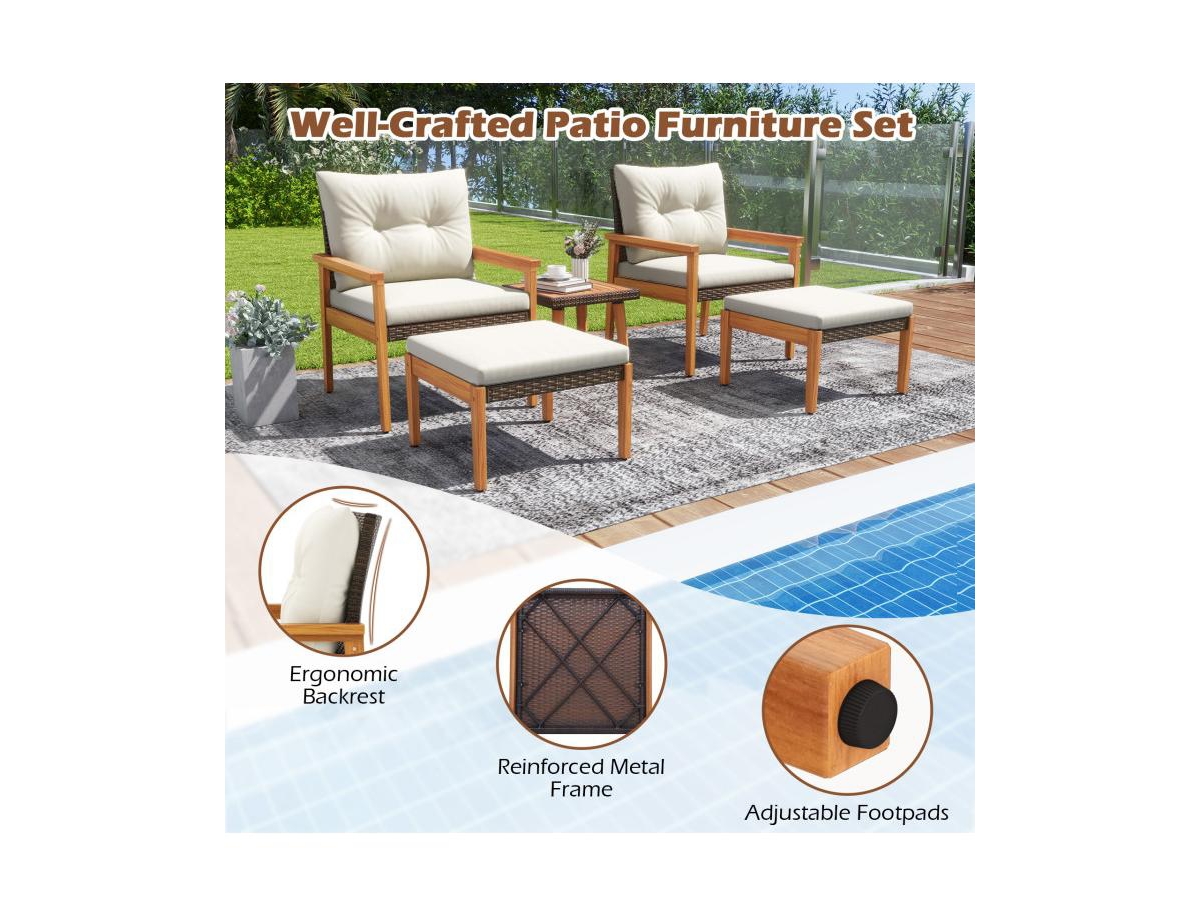 Boyel Living 5 Piece Rattan Furniture Set with Square Coffee Table