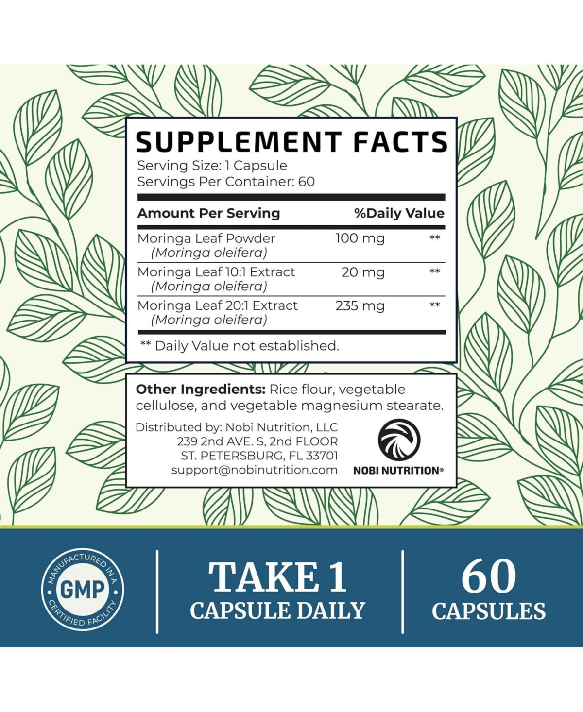 Nobi Nutrition Moringa Capsules, 60 Count