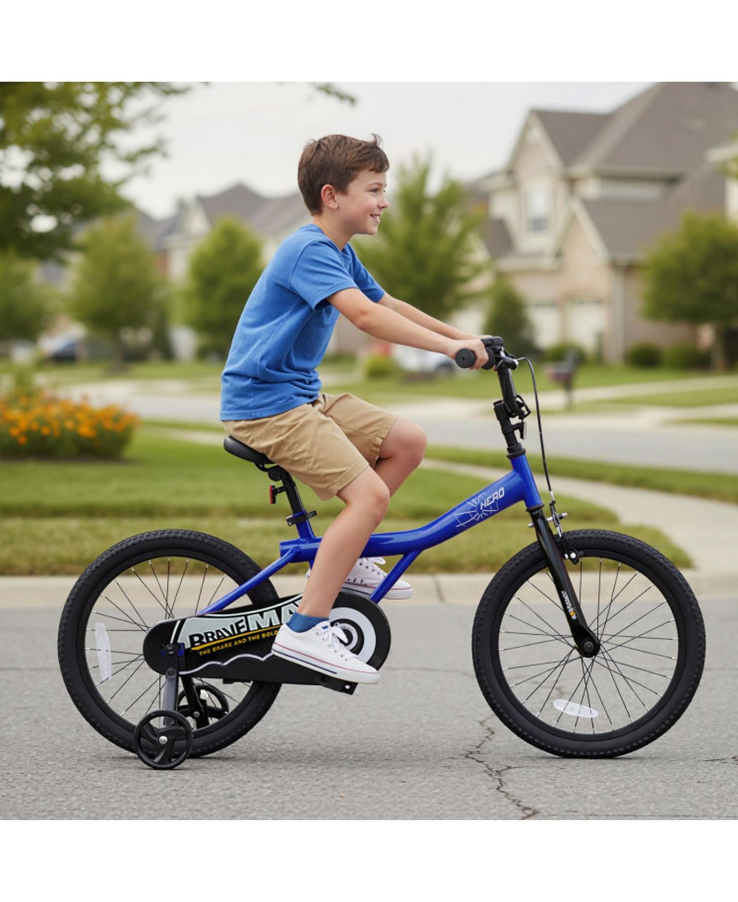 Детская игрушка HONGGE 18-Inch Kids Bike with Removable Training Wheels and Dual Hand Brakes, 132 lbs Capacity, 4–8 лет, цвет: Тёмно-синий — фото 10
