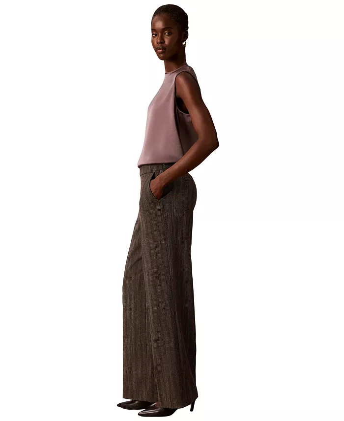 Women's Pull-On Wide-Leg Herringbone Pants - thumbnail 4