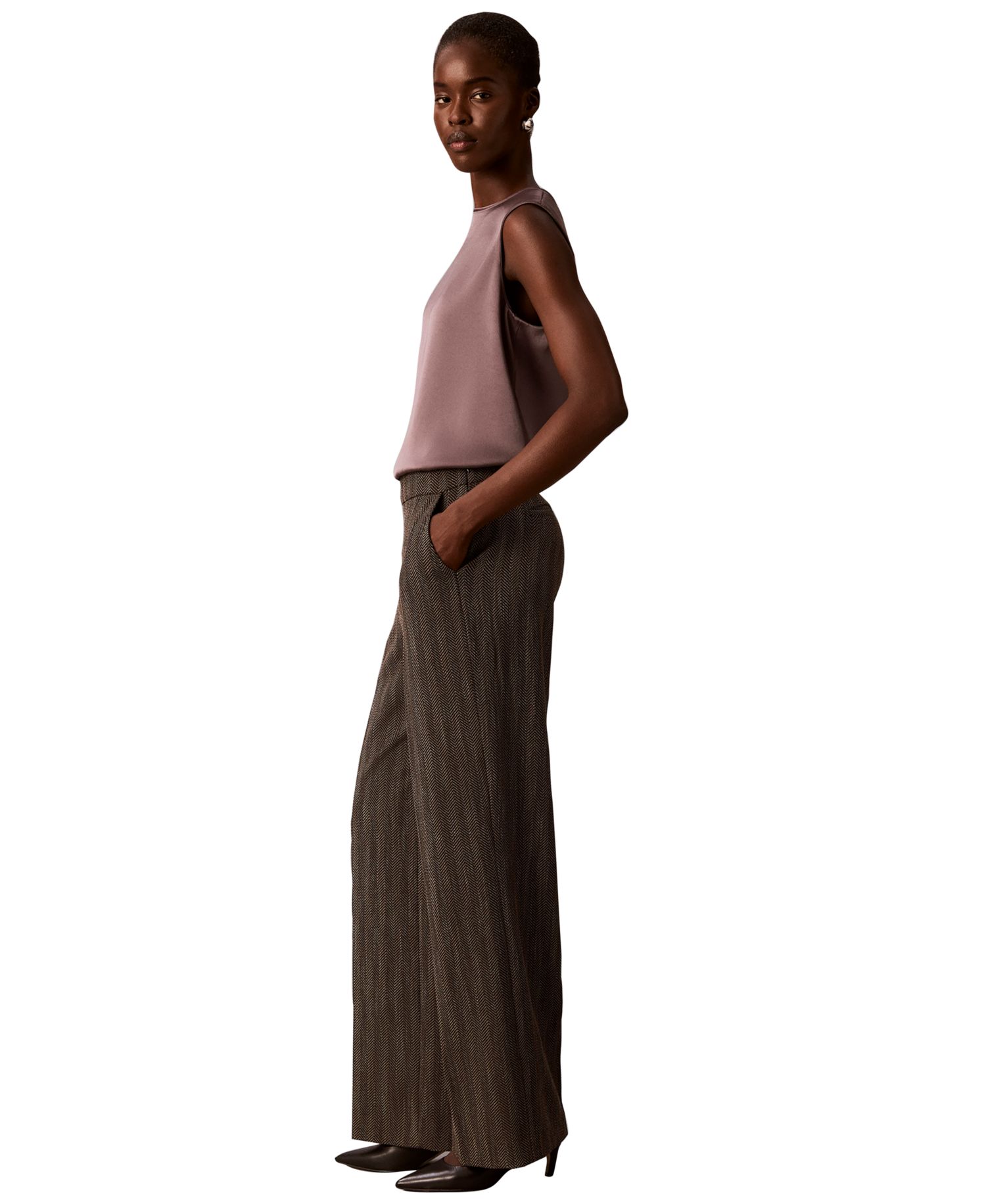 Women's Pull-On Wide-Leg Herringbone Pants
