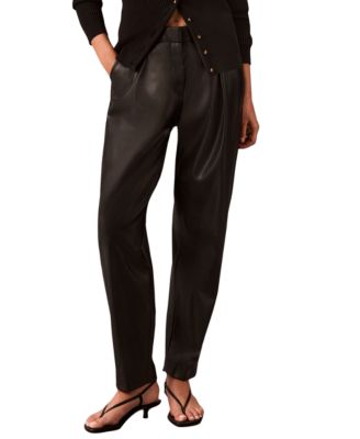 Women's Faux Leather High-Rise Pleated Barrel Leg Pants