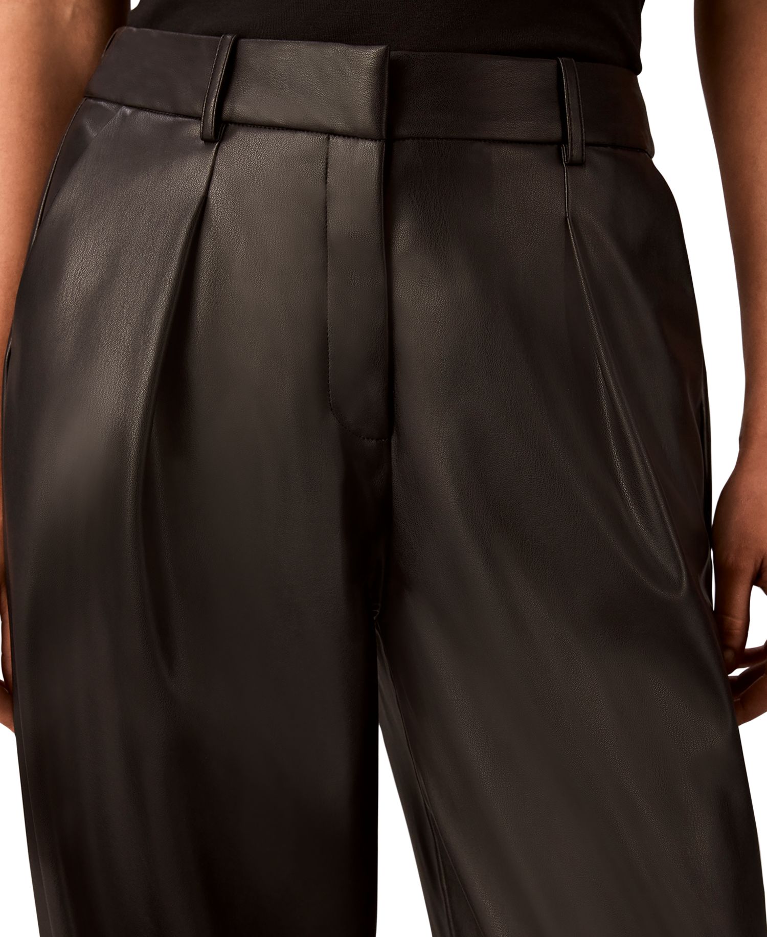 Women's Faux Leather High-Rise Pleated Barrel Leg Pants
