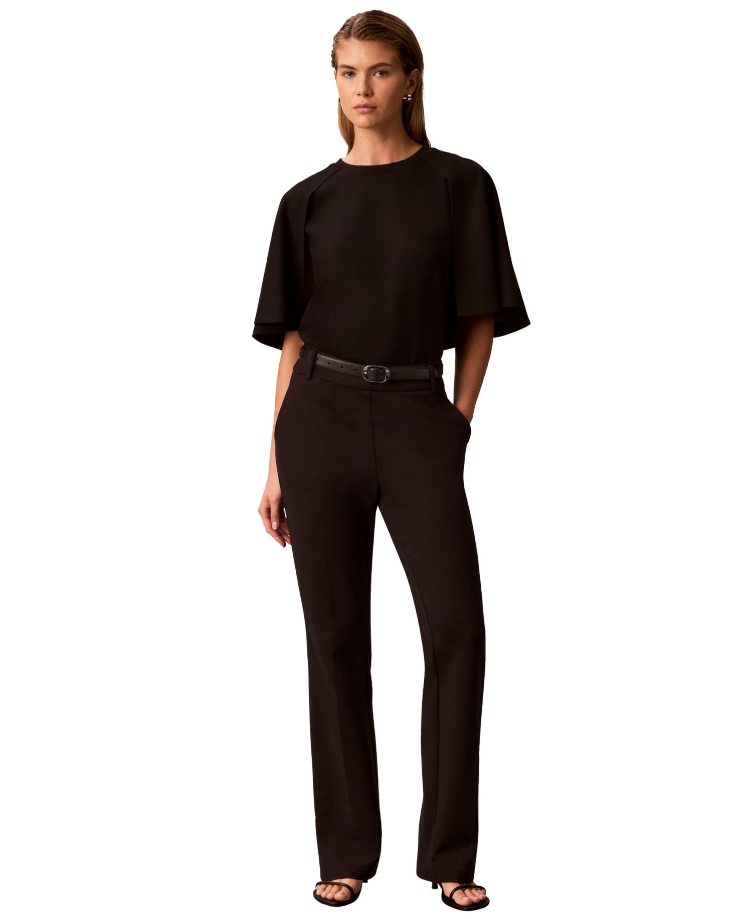 Women's Crewneck Short-Sleeve Cape-Sleeve Blouse