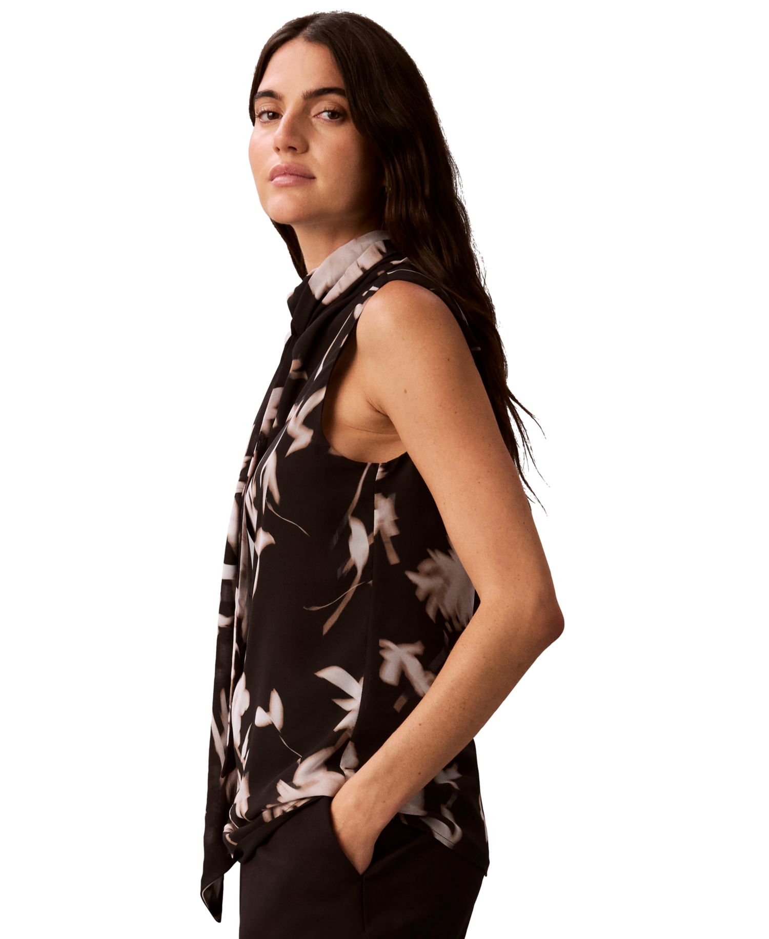 Women's Scarf-Neck Floral-Print Top