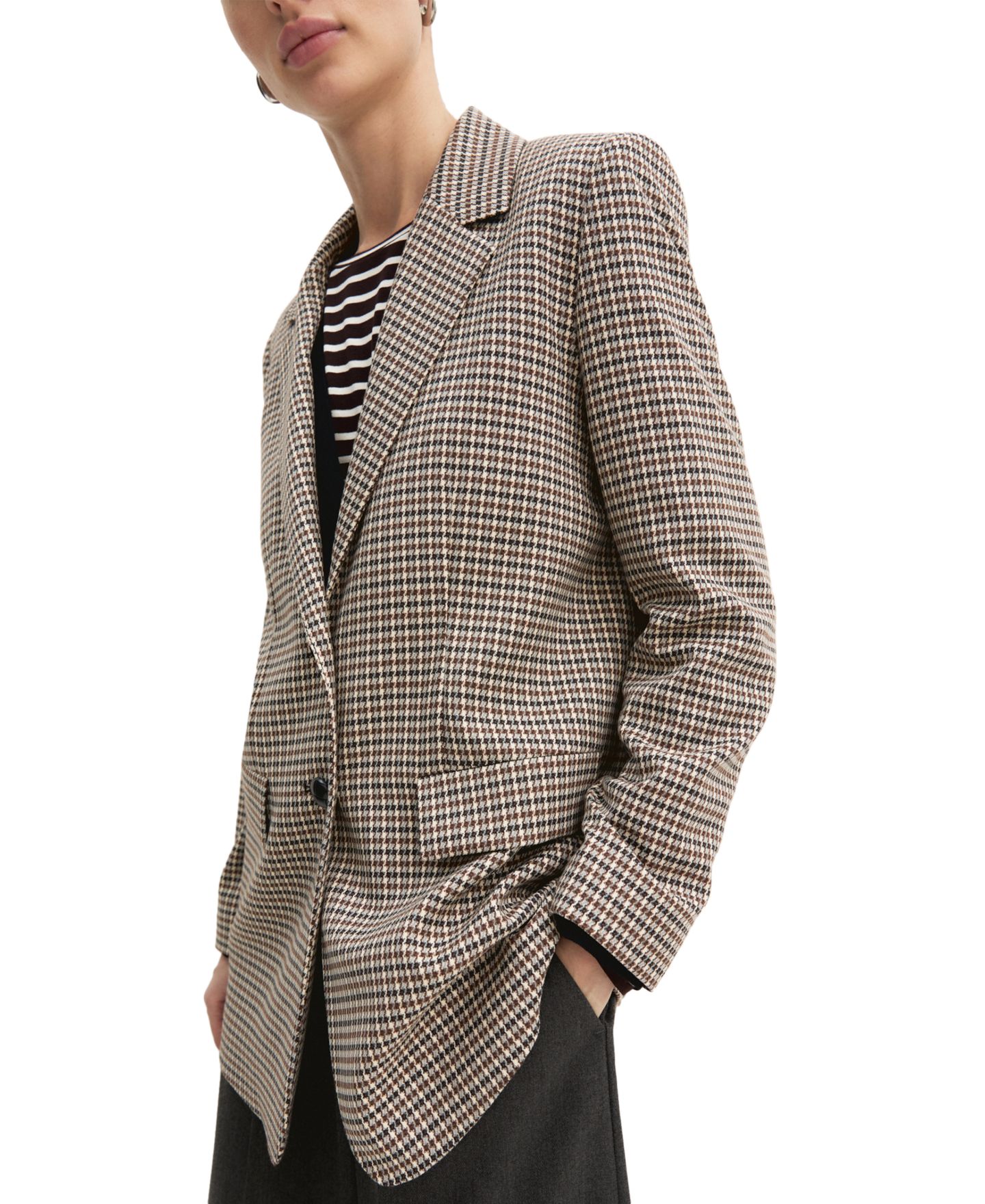 Женский пиджак Emme Marella Straight-Fit Plaid Long-Sleeve Lapel Collar Blazer, цвет: Белый — фото 4