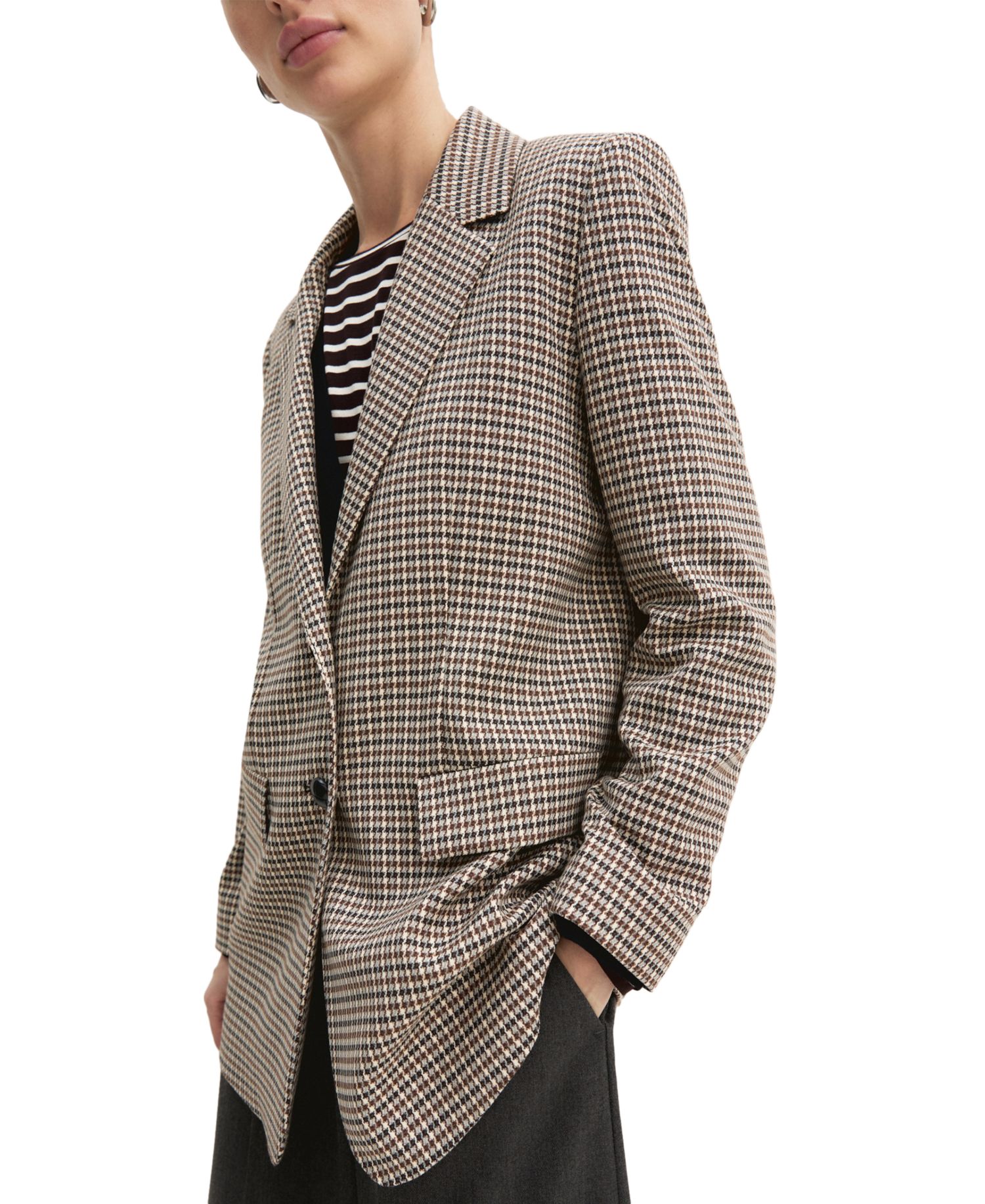 Women's Straight-Fit Plaid Long-Sleeve Lapel Collar Blazer
