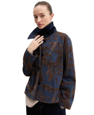 Women's Floral-Pattern Lined Denim Jacket