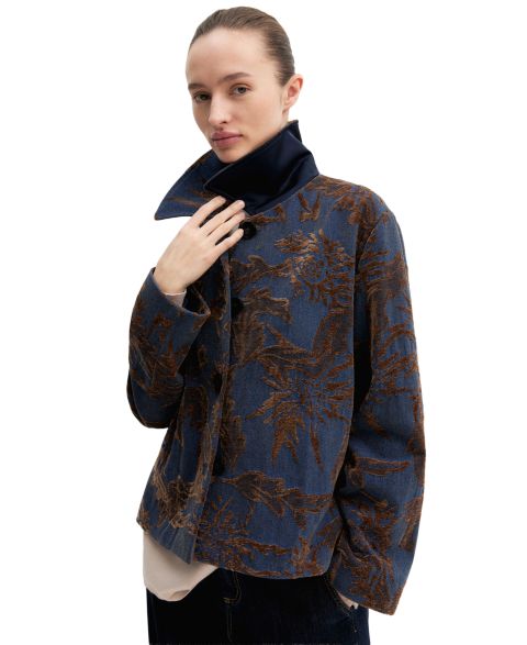Женская куртка Emme Marella Floral-Pattern Lined Denim Jacket, цвет: Синий