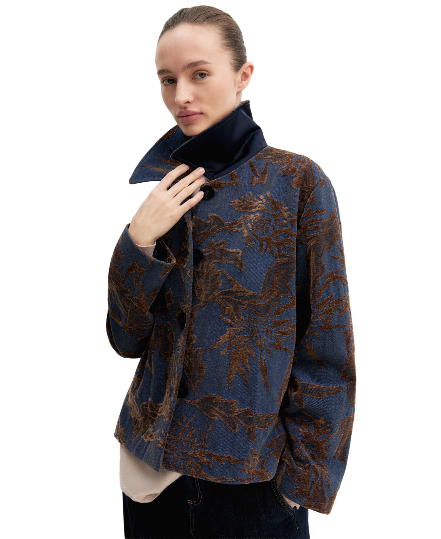 Women's Floral-Pattern Lined Denim Jacket