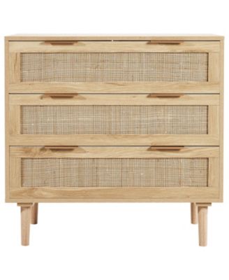 Modern Rattan Storage Dresser with 3 Drawer Organizer Design