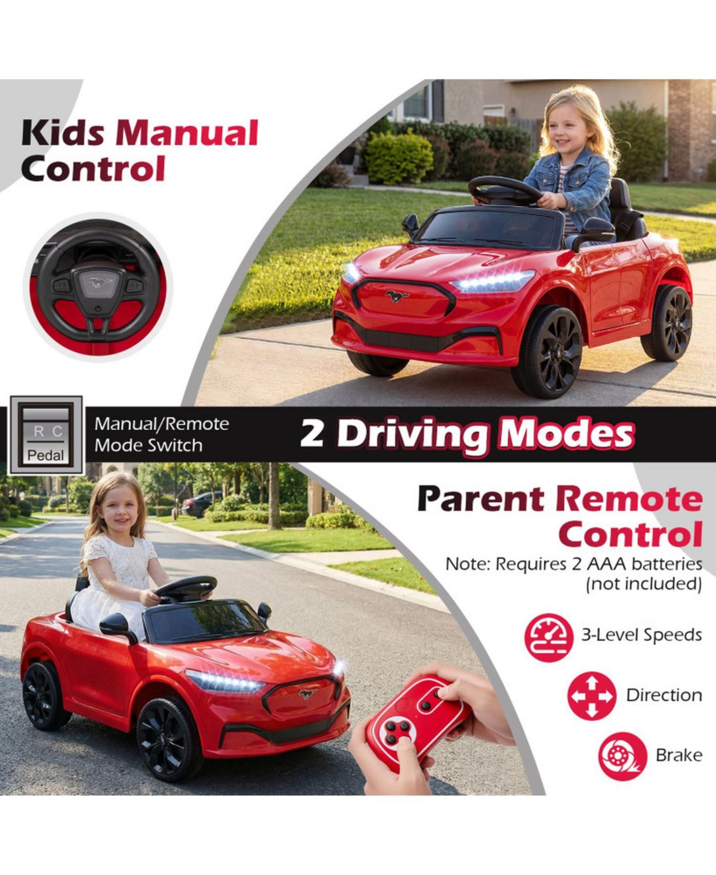 Детская игрушка HONGGE 12V Electric Coupe Ride-On with Parent Control, 36" x 22" x 17", Ages 3-8, цвет: Красный — фото 6