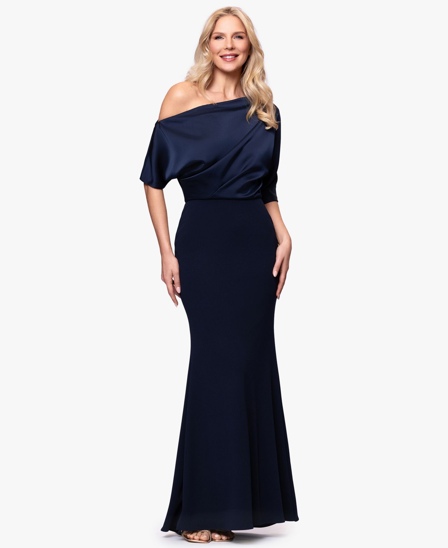 Женское платье Betsy & Adam Plus Size Asymmetrical Neck Long, цвет: Тёмно-синий — фото 2