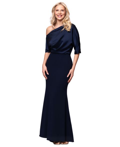 Женское платье Betsy & Adam Plus Size Asymmetrical Neck Long, цвет: Тёмно-синий