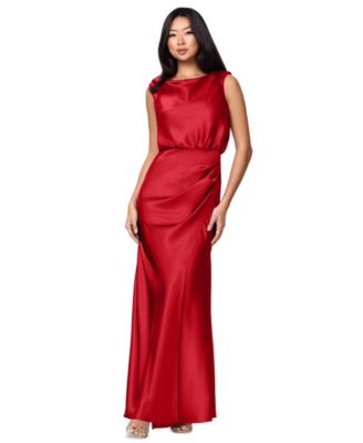 Plus Size Ruched Cowl Neck Sleeveless Gown
