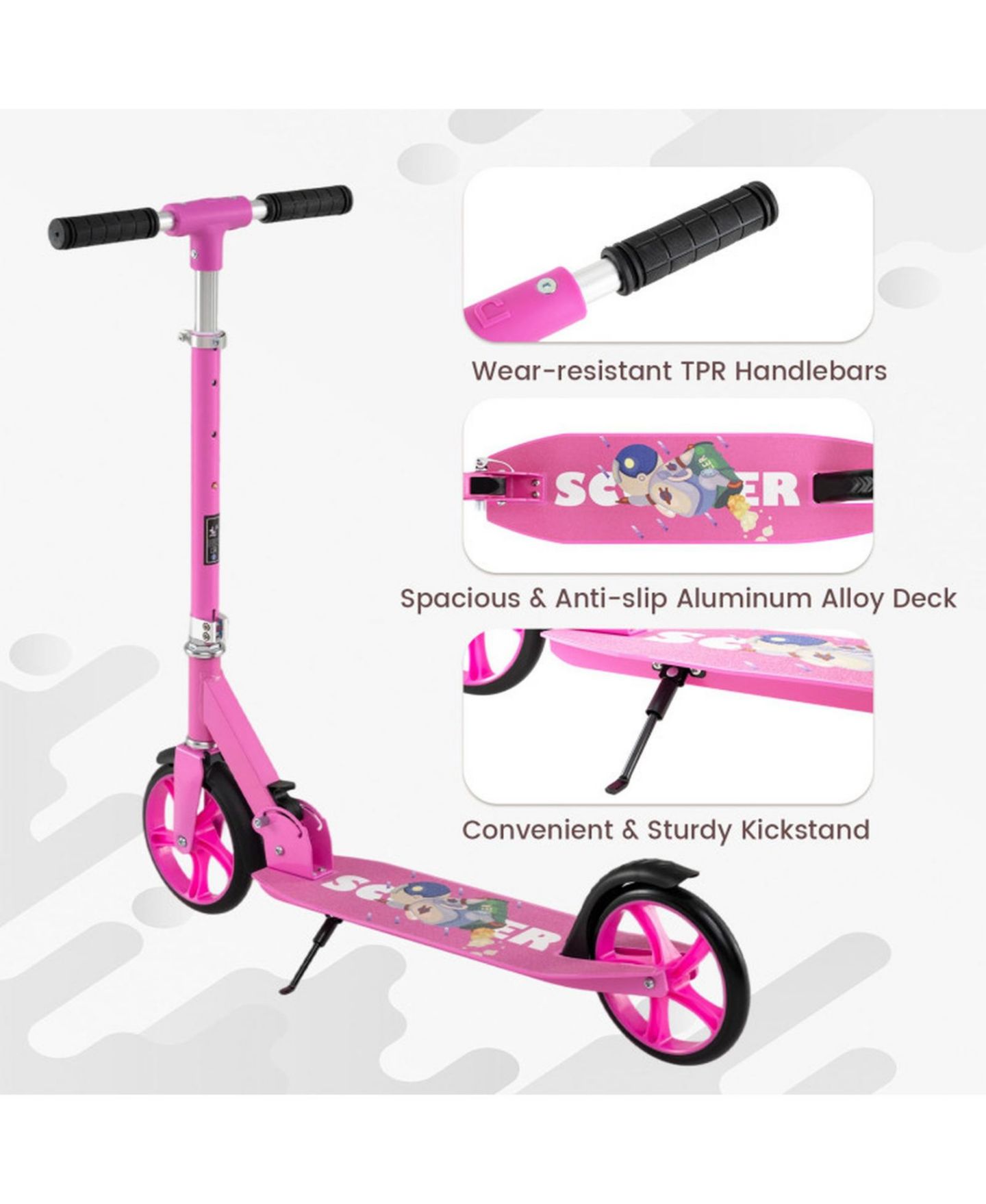 Детская игрушка SUGIFT Folding Aluminum Alloy Scooter with 3 Adjustable Heights for Kids and Adults, цвет: Розовый — фото 5