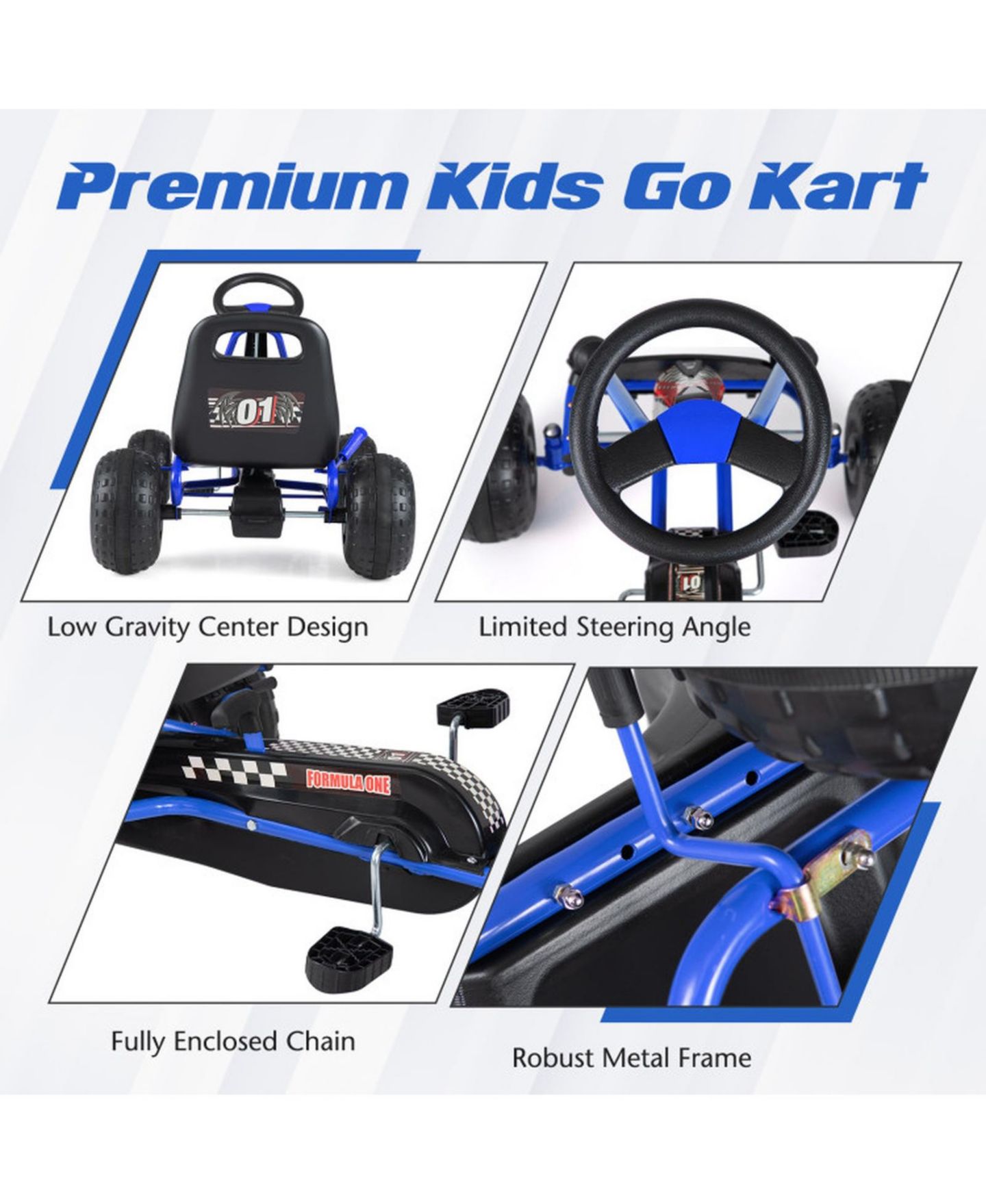 Детская игрушка SUGIFT Kids 4-Wheel Pedal Go Kart with Adjustable Seat and Multi-Terrain Wheels, Ages 3-8, цвет: Тёмно-синий — фото 4