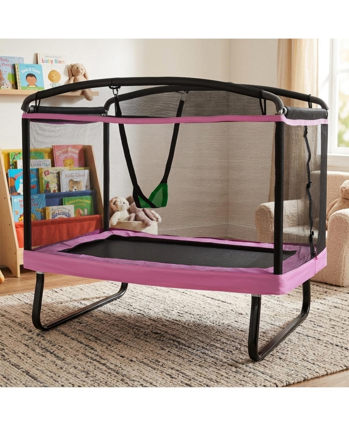 Sugift 6 Feet Kids Trampoline with Safety Enclosure Net and Removable Swing, Ages 3+