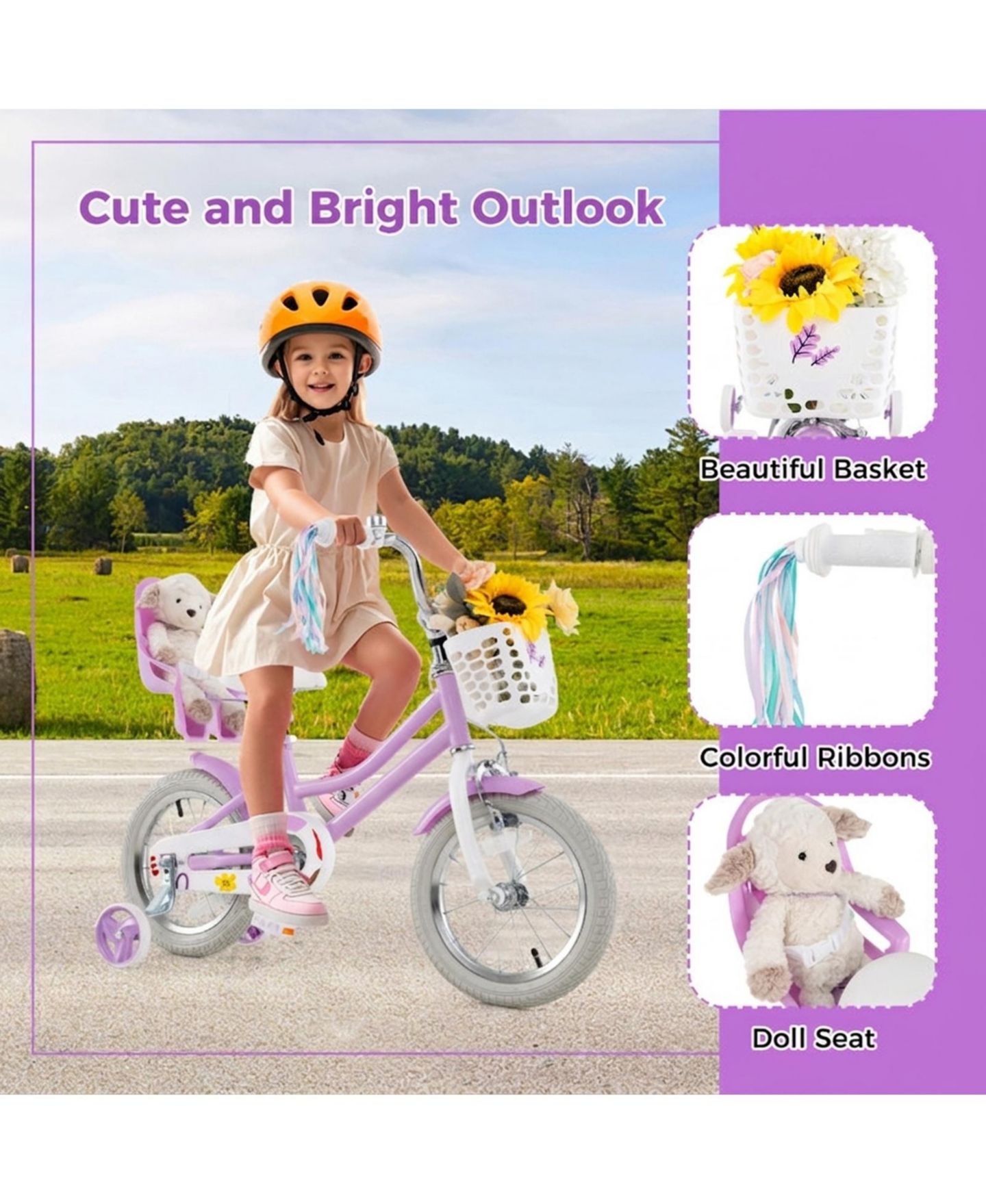 Детская игрушка HONGGE 14-Inch Girls Bike with Doll Seat, Dual Brake System & Training Wheels, Ages 3-5, цвет: Розовый красный — фото 7