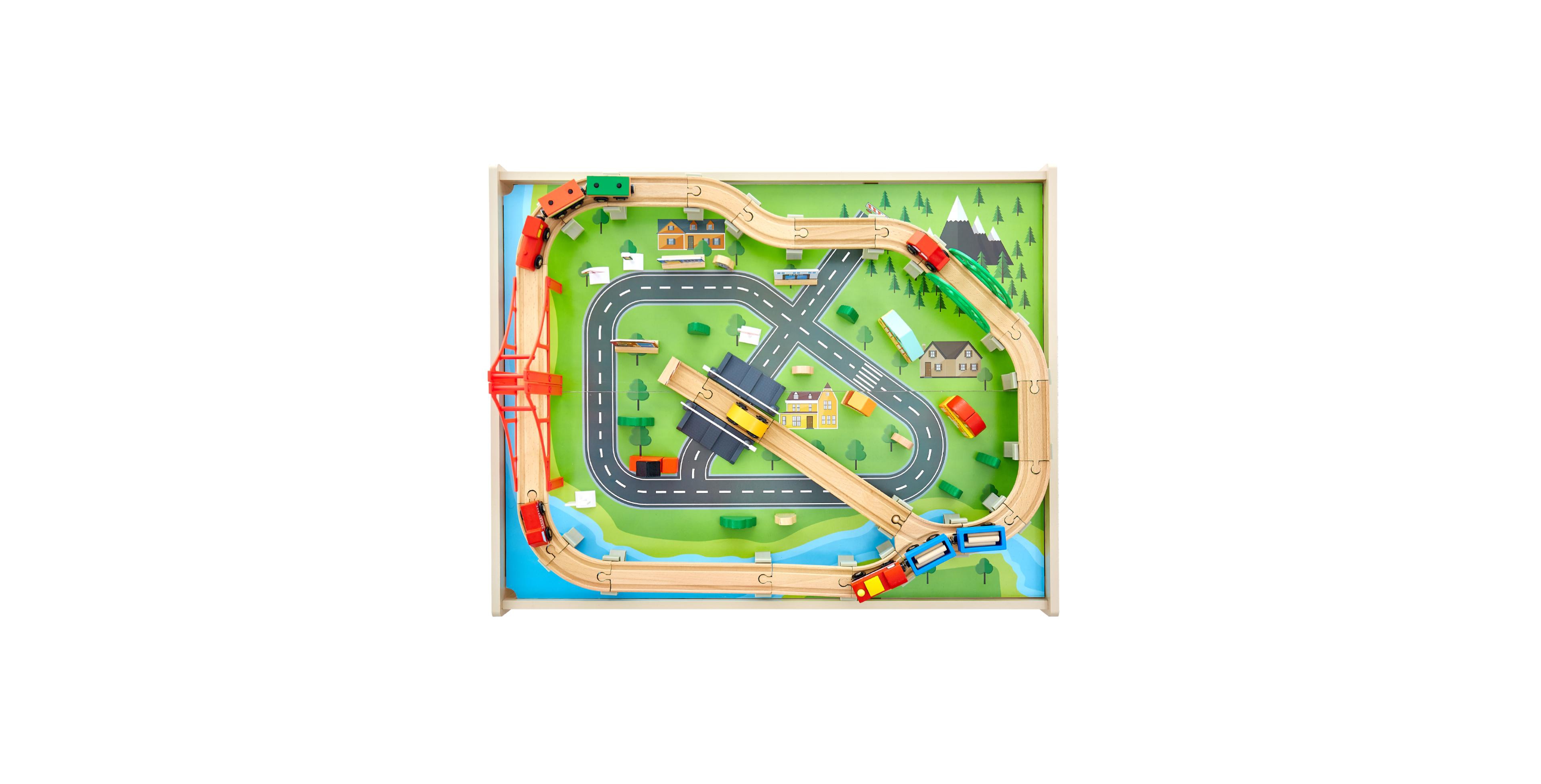 Hongge 3-in-1 100-Piece Reversible Wooden Train Table