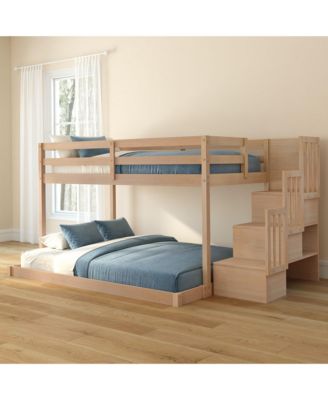 Bear Plywood Twin/Full Low Bunk with Staircase, Oak Embossed