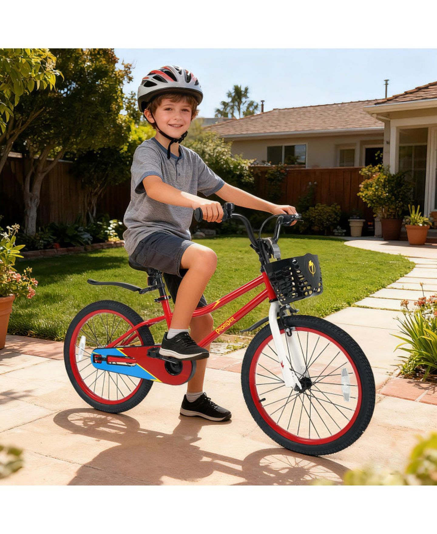 Детская игрушка HONGGE 20-Inch Height-Adjustable Kids Bike with Dual Brakes, Storage Basket, 143 lbs. Capacity, Ages 8+, цвет: Красный — фото 2