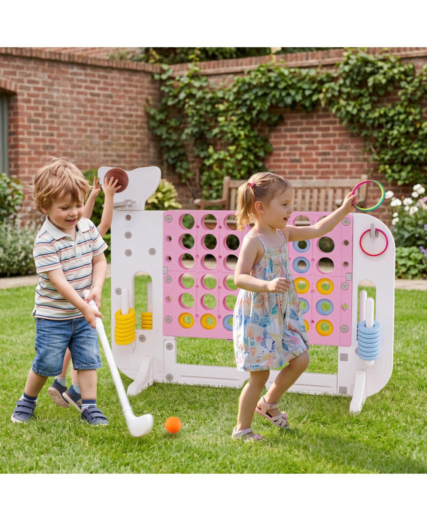 Детские игрушки HONGGE Giant 4-in-1 Connect Four Yard Game Set with Adjustable Height, Ages 5+, цвет: Розовый — фото 2