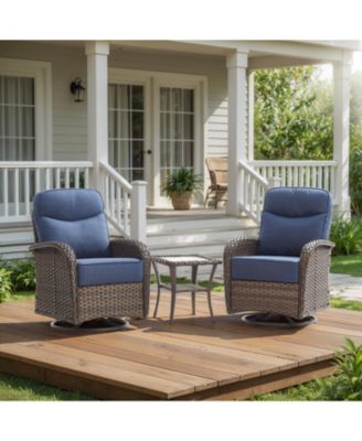 3-Piece Wicker Patio Furniture Set with Thick Cushions, Outdoor Swivel Rocker Patio Chairs with High Back, Deep Seating for Deck, Porch Use
