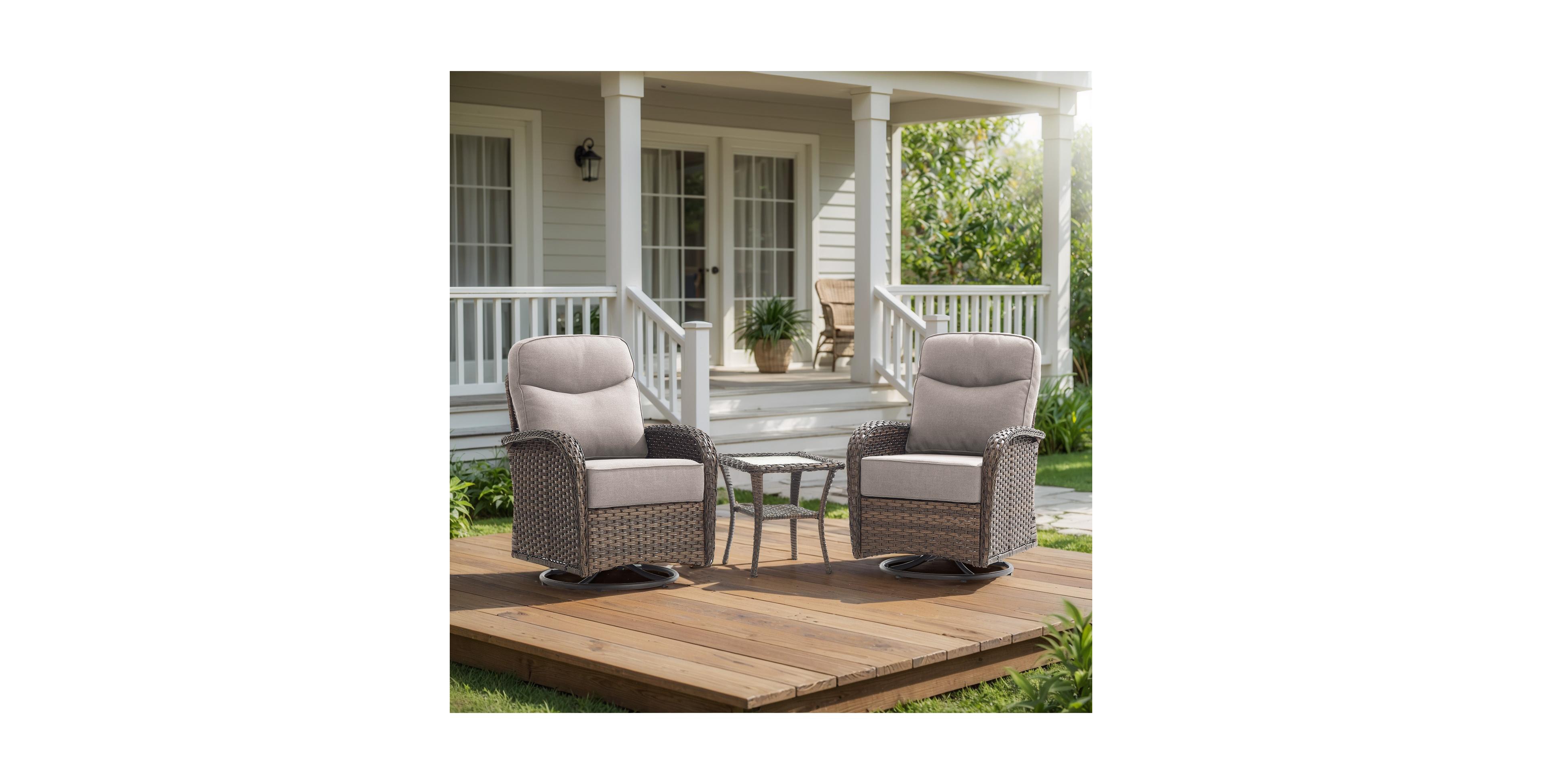 Pocassy 3-Piece Wicker Patio Furniture Set with Thick Cushions, Outdoor Swivel Rocker Chairs High Back, Deep Seating for Deck, Porch Use