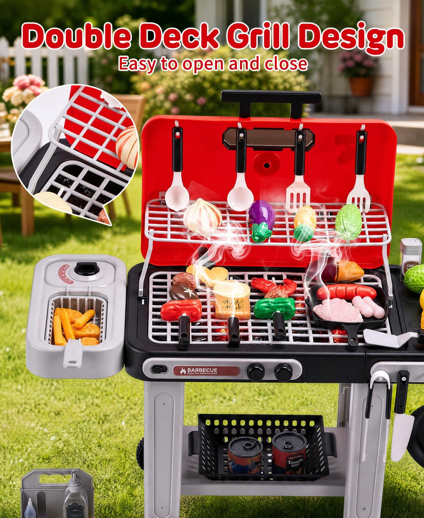Детские игрушки SUGIFT Bbq Grill Toy with Spray, Light and Sound, Color-Changing Play Food Set, Ages 3+, цвет: Красный — фото 5