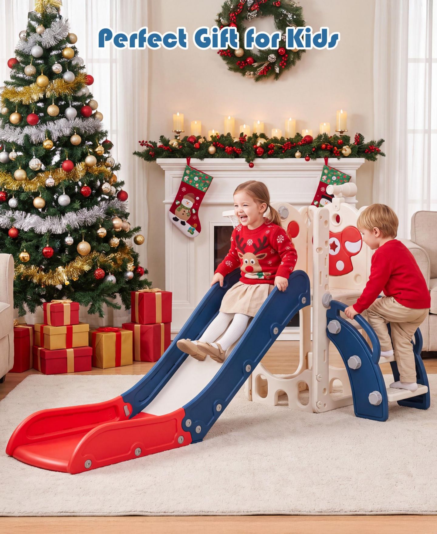 Детская игрушка SUGIFT 7-in-1 Toddler Slide with Basketball Hoop, Golf, Telescope and Hiding Area Play Set, Ages 1-3, цвет: Синий — фото 2