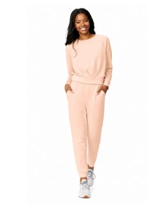 Women's Yummy Long-Sleeve Pleated-Front Crewneck and Jogger Lounge Set