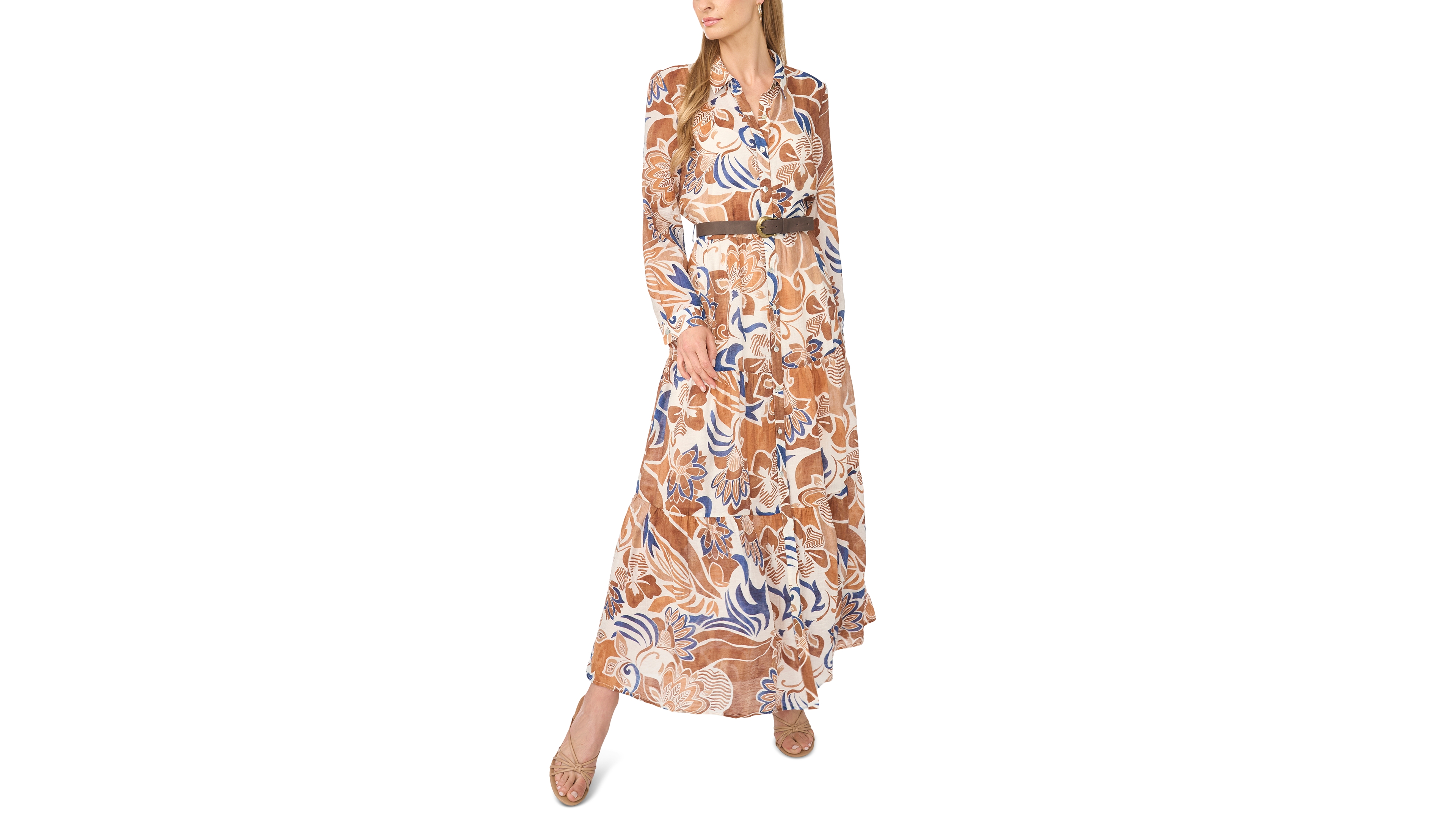 Msk Women's Floral Tiered Long-Sleeve Dress