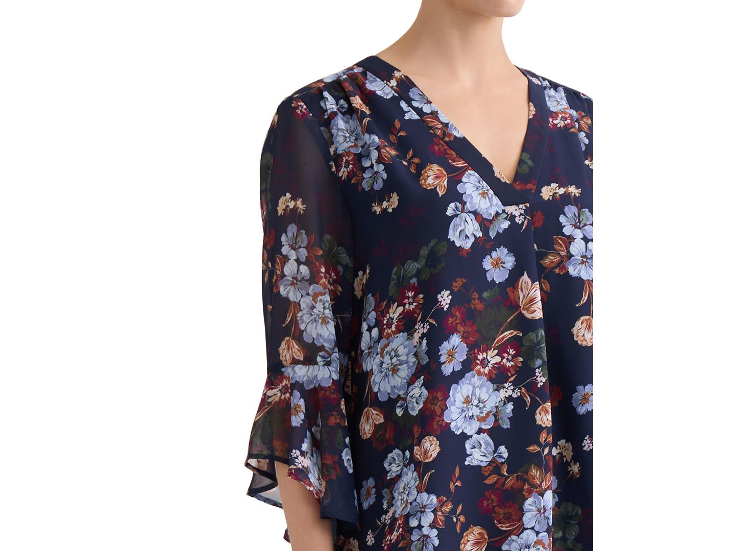 Женский топ Jones New York V-Neck Printed-Flutter-Sleeve Top, цвет: Тёмно-синий разноцветный — фото 3