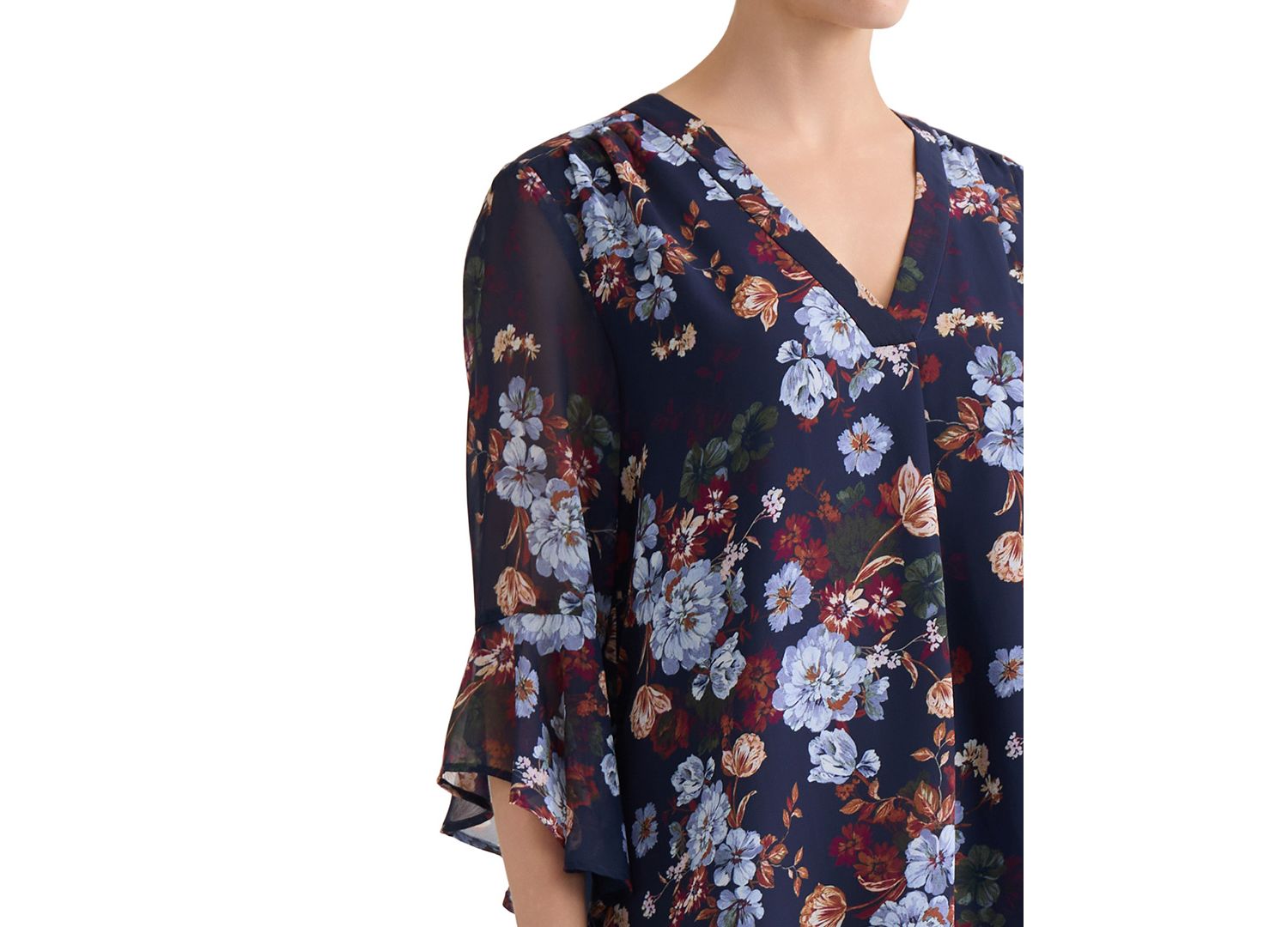 Petite V-Neck Printed-Flutter-Sleeve Top
