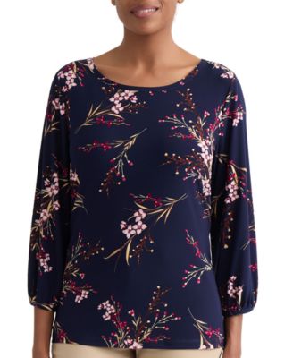 Petite Floral Shoulder-Button Box Top Blouse