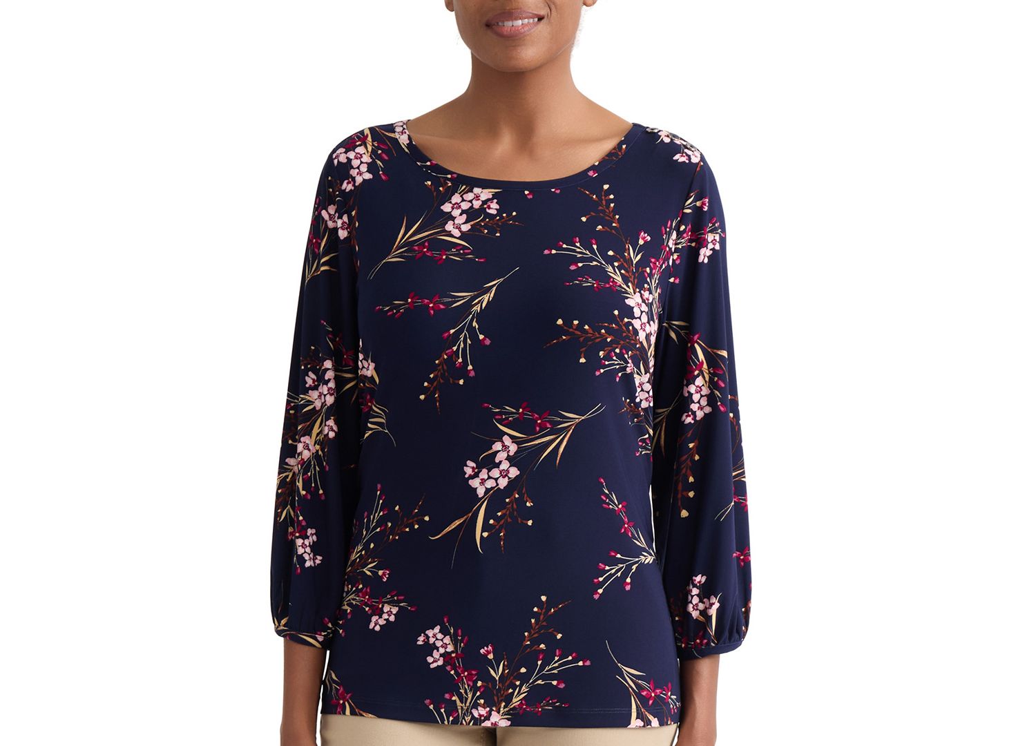 Petite Floral Shoulder-Button Box Top Blouse