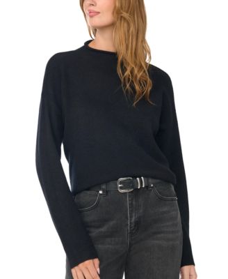 Women's Long Sleeve Mock Neck Rolled Hem Sweater