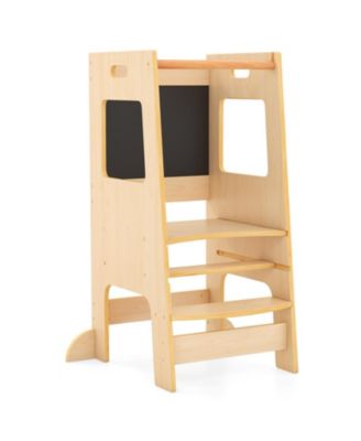 Toddler Kitchen Step Stool with Adjustable Height and Activity Chalkboards