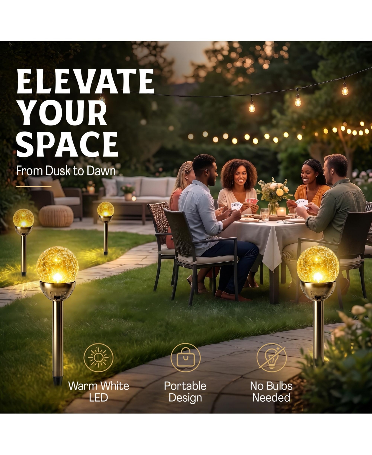 Bell + Howell 2-Piece Solar Powered Cracked Glass Led Pathway Lights, Weather-Resistant Garden Stakes
