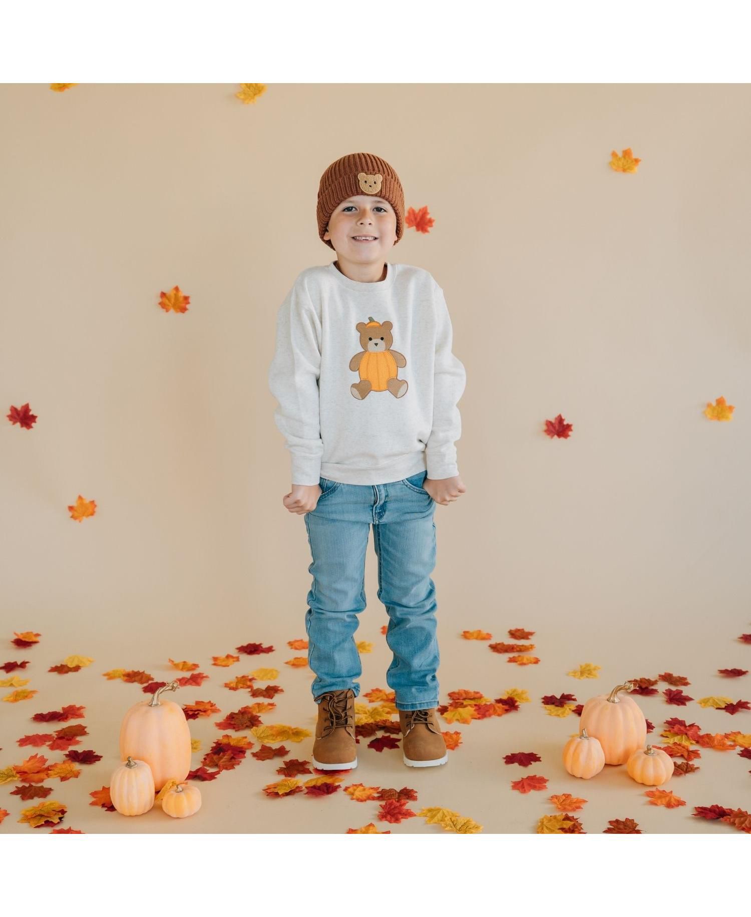 Little Boys (5-8) Pumpkin Teddy Bear Patch Sweatshirt